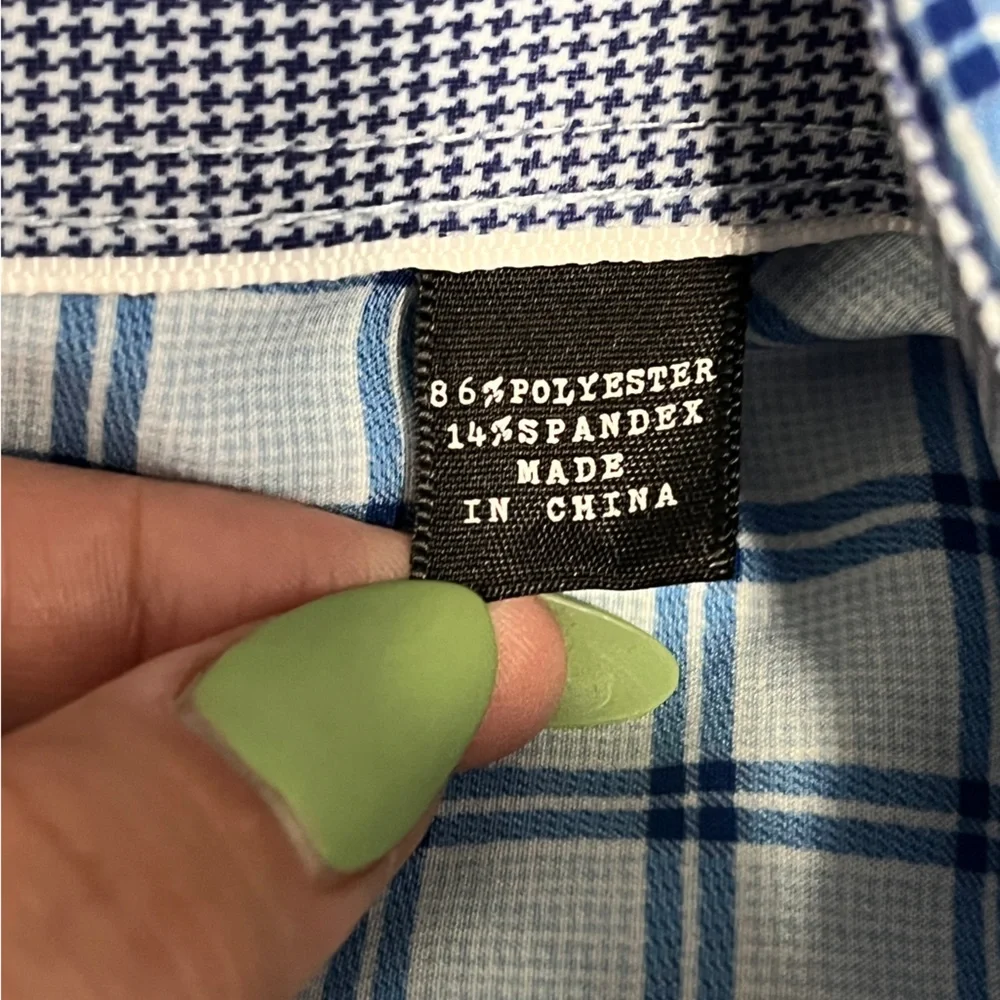 WRK Wrinkle Free Men's Blue Checkered Button Up Shirt sz 17.5